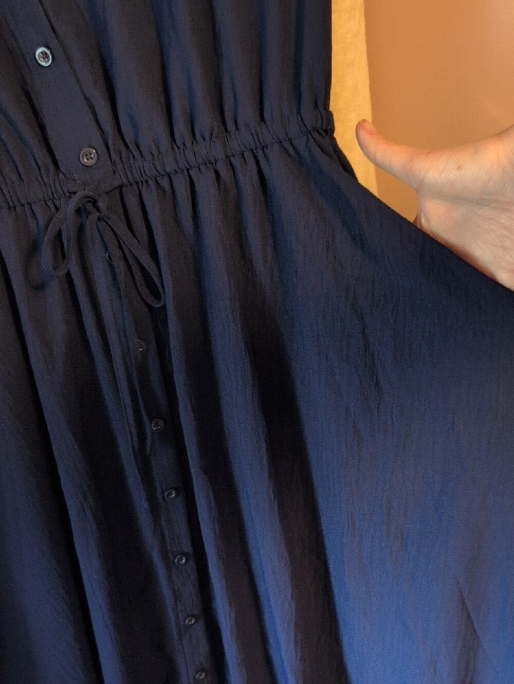 torrid Navy Button-Front Drawstring Midi Dress - Picture 3 of 8